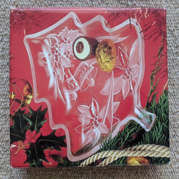 Japan Holiday Gift Clear Glass Christmas Tree Floral Platter Server Dish Tray - Picture 1 of 5